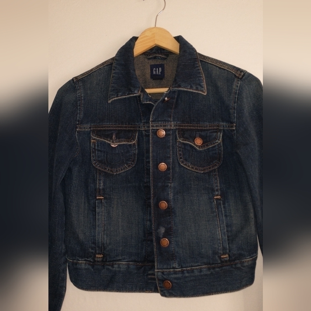 GAP Crop Jean Jacket Dark Denim Size XSMALL - Picture 3 of 4